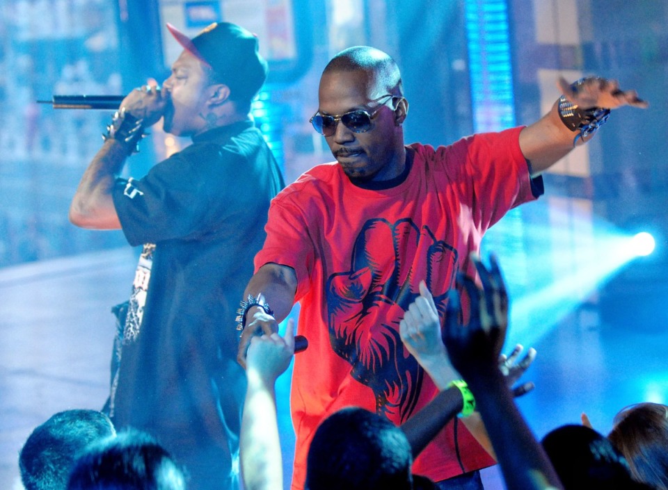<strong>Three 6 Mafia members perform on MTV's Total Request Live at MTV Studios on Tuesday, July 1, 2008 in New York.</strong> (AP Photo/Evan Agostini)