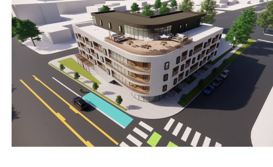 <strong>The proposed mixed-use development at 757 Court would stand five stories and feature apartment and retail space.</strong> (Credit: br3gs)