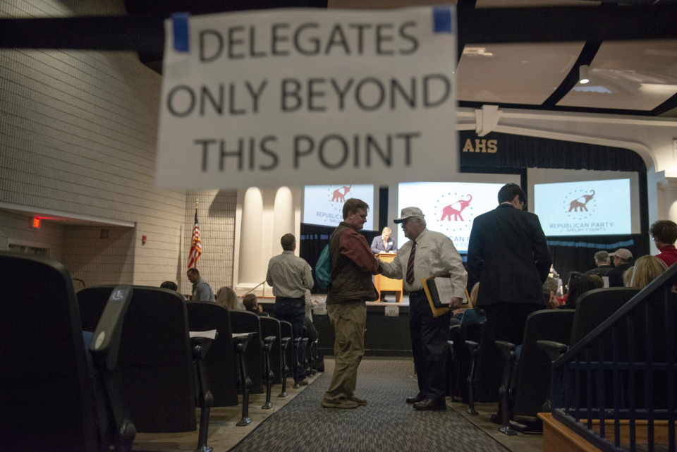<strong>Delegates participate in the Republican Party of Shelby County 2019 convention at Arlington High School on Sunday, Feb. 24.</strong> (Brandon Dill/Special to The Daily Memphian)