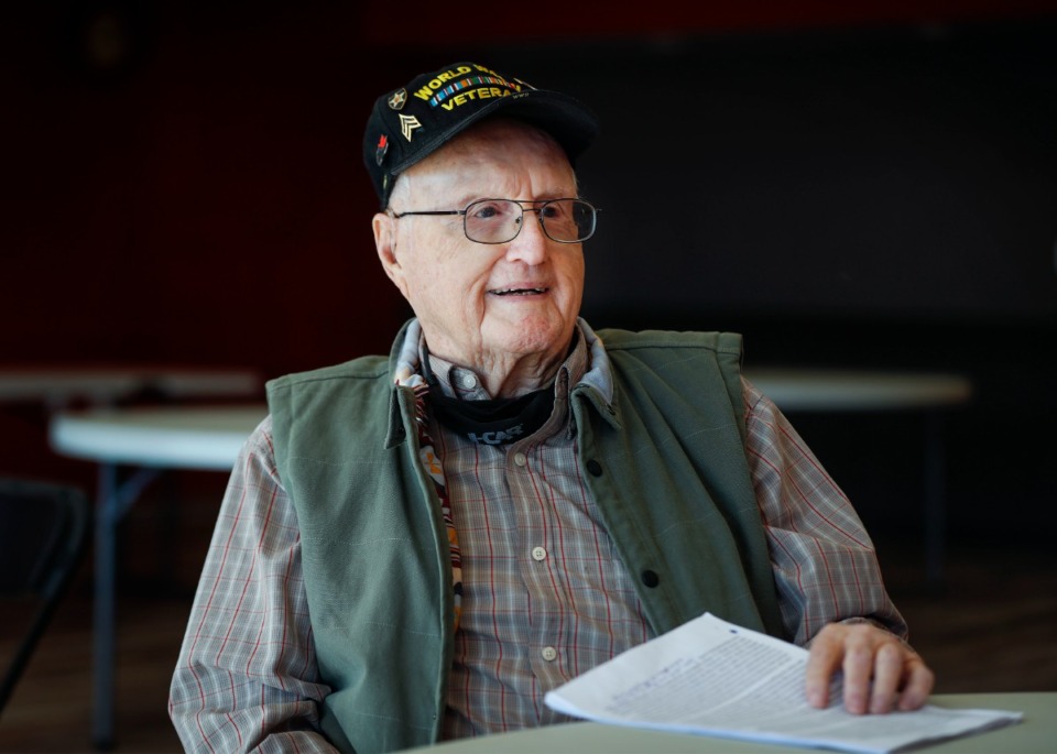 <strong>WWII veteran Jim Young, 95, meets with fellow members of Forever Young Veterans traveling to Pearl Harbor for the 80th anniversary of the Japanese attack.</strong> (Mark Weber/The Daily Memphian)