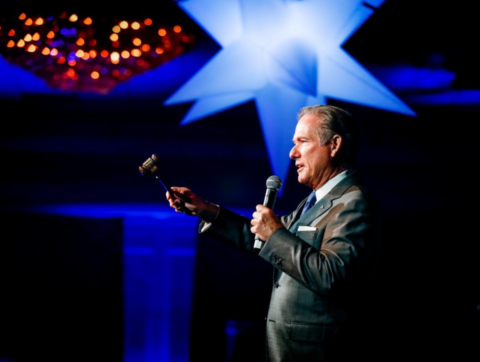 <strong>New chairman Doug Browne speaks during The Greater Memphis Chamber's Annual Chairman's Luncheon on Tuesday, Dec. 7, 2021, at the Peabody Hotel.</strong> (Mark Weber/The Daily Memphian)