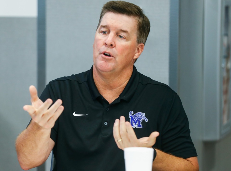 <strong>University of Memphis defensive coordinator Mike MacIntyre, seen here in July, may become the new head coach at FIU.</strong> (Mark Weber/The Daily Memphian file)