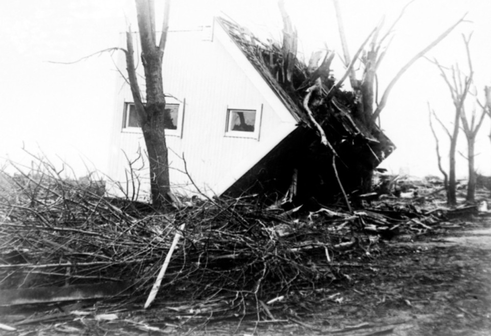 <strong>The wind blew a house in Griffen, Ind., more than 50 feet from its foundation during the&nbsp;deadly tornado that slammed Indiana, Illinois and Missouri, March 18, 1925. </strong>(AP Photo)