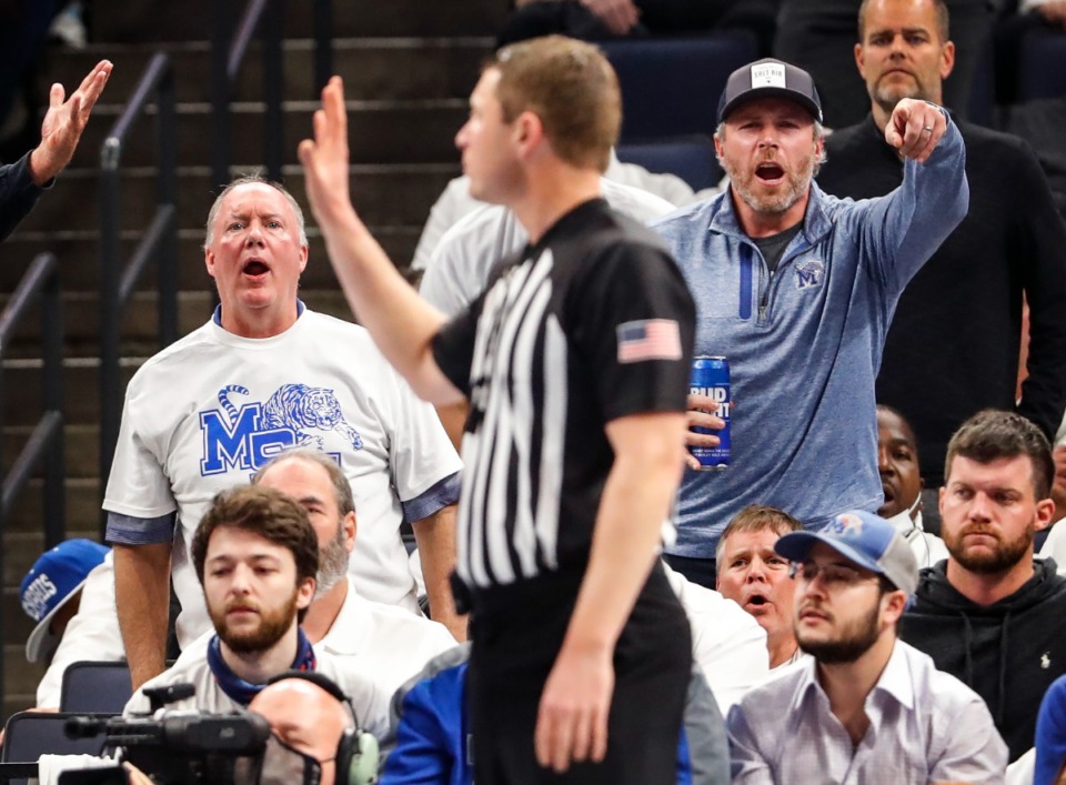 <strong>Tigers fans dislike a foul call in the game against Alabama on Tuesday, Dec. 14, 2021.</strong> (Mark Weber/The Daily Memphian)