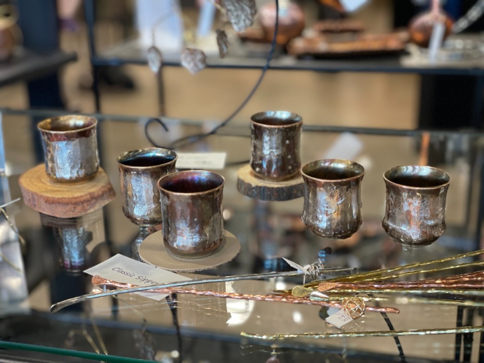 <strong>Silver and copper tasting cups at Winter Arts</strong>. (Jennifer Biggs/Daily Memphian)