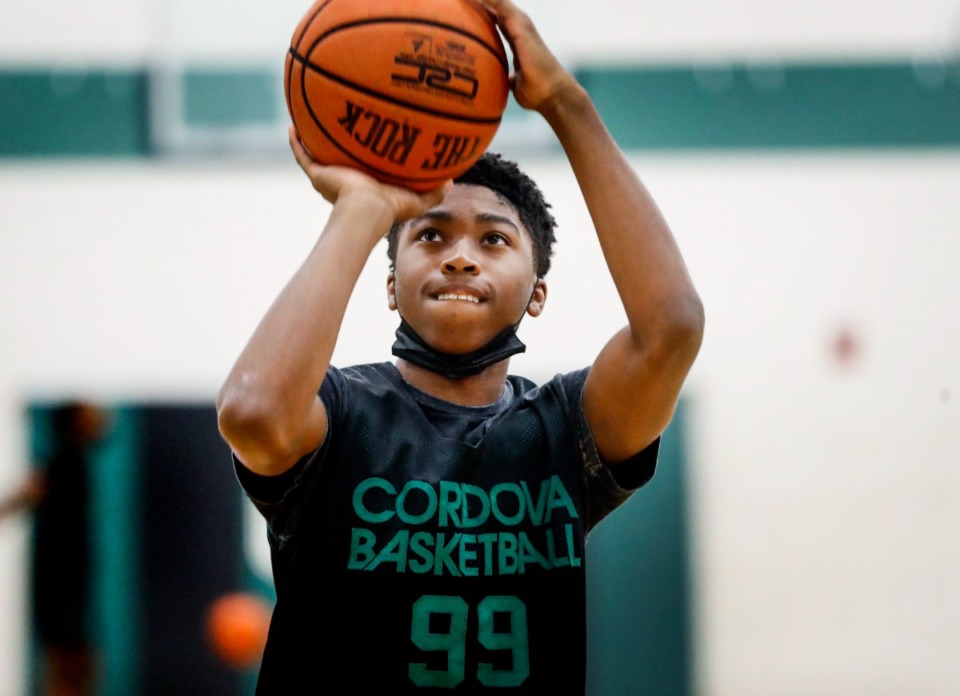 <strong>Cordova High sophomore K.J. Tenner practices on Monday, Jan. 3. Tenner is the leading scorer in the city at 30 points per game and recently had a 50-point effort.</strong> (Mark Weber/Daily Memphian)