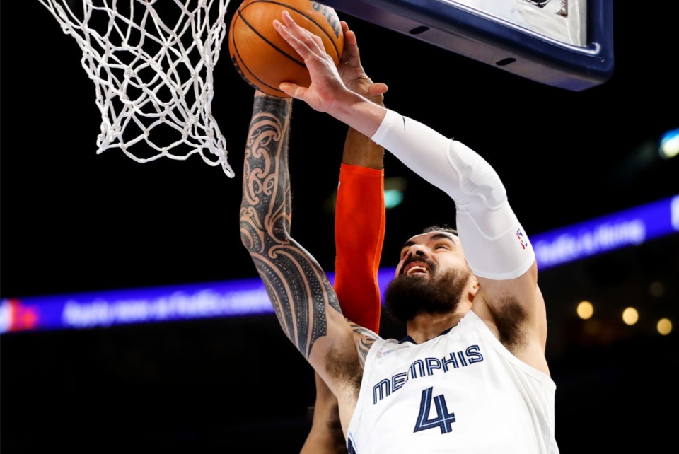 <strong>Memphis Grizzlies center Steven Adams (going up for a rebound on Dec. 20 against Oklahoma City) has entered health and safety protocols and won&rsquo;t be on the floor Saturday, Jan. 8, against the Clippers.</strong> (Patrick Lantrip/Daily Memphian)