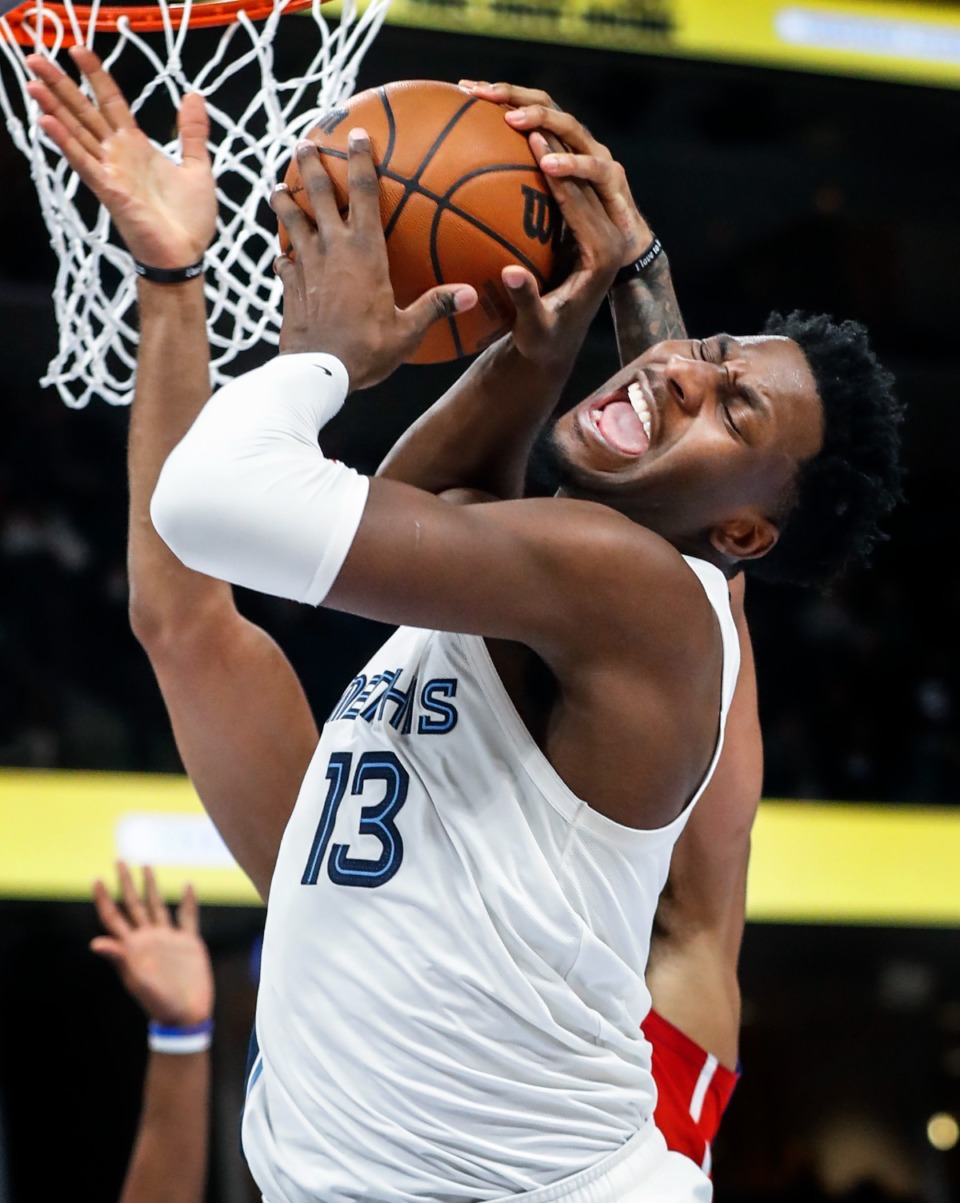 <strong>Memphis Grizzlies center Jaren Jackson Jr. (in a photo from the Grizzlies&rsquo; Jan. 6 game against the Detroit Pistons)&nbsp;led the Grizzlies to a win Saturday against the Los Angeles Clippers.</strong> (Mark Weber/The Daily Memphian)