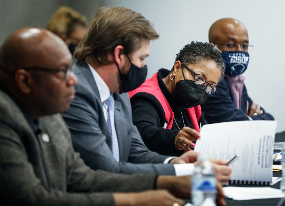 <strong>Jamita Swearengen (second from right, in a meeting last month) has begun her one-year term as City Council chairwoman.</strong> (Mark Weber/The Daily Memphian)