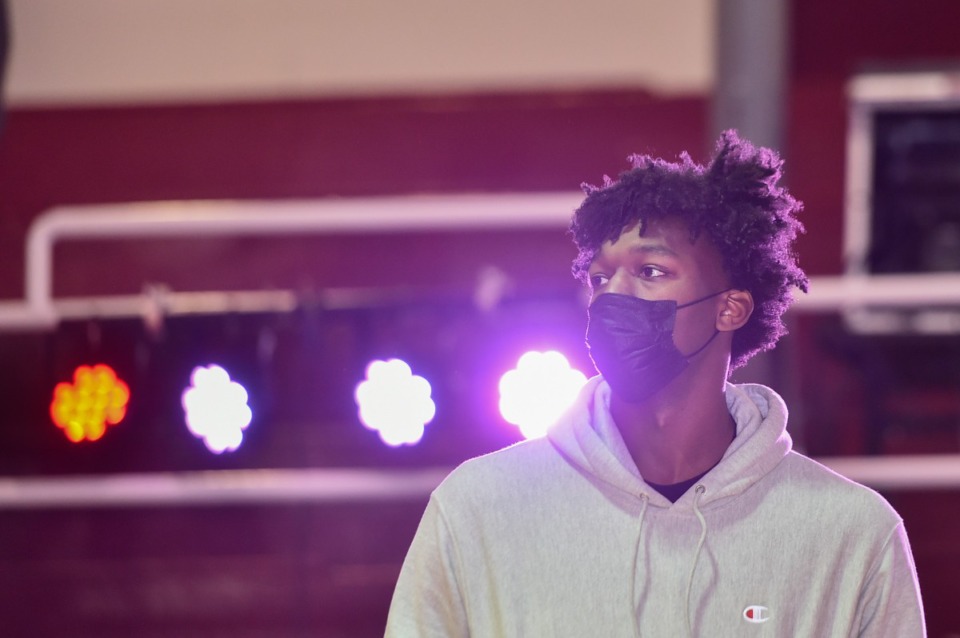 <strong>James Wiseman looks on during his jersey retirement ceremony at East High on Jan. 10.</strong> (Justin Ford/Special to The Daily Memphian)