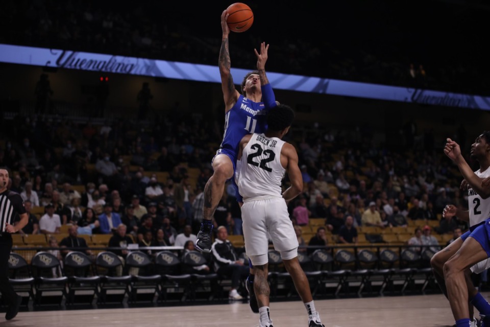 <strong>Memphis guard Lester Quinones (11) shoots over UCF&rsquo;s Darin Green (22) in Florida on Jan. 12.</strong> (Courtesy UCF Athletics)