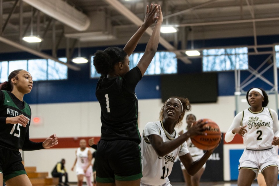 <strong>Millington&rsquo;s Micaiah Halliburton looks for a shot during the I Have a Dream Elite Showcase Saturday, Jan. 15, 2022.</strong> (Brad Vest/Special to The Daily Memphian)