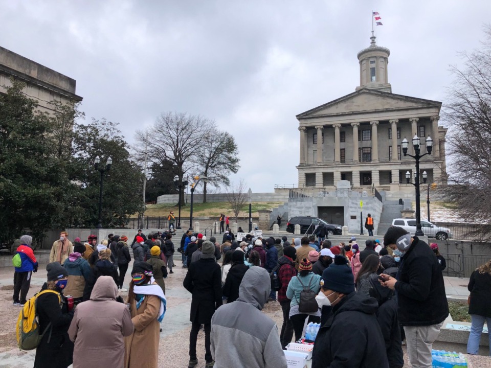 <strong>On Monday, Jan. 17, protesters met outside the Tennessee State Capitol, aiming to stop a Republican redistricting proposal that would split Nashville three ways and could lead to Democrats losing a seat in Congress. </strong>(Ian Round/Daily Memphian)