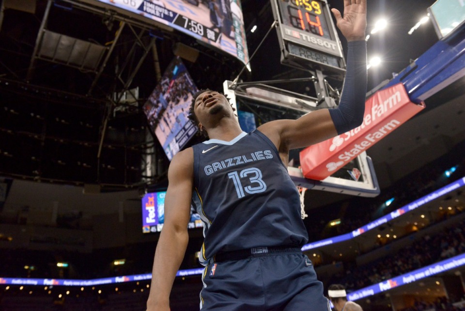 <strong>Memphis Grizzlies forward Jaren Jackson Jr. reacts in the first half of the Grizzlies&rsquo; game against the Minnesota Timberwolves Thursday, Jan. 13, at FedExForum.</strong> (Brandon Dill/Associated Press)