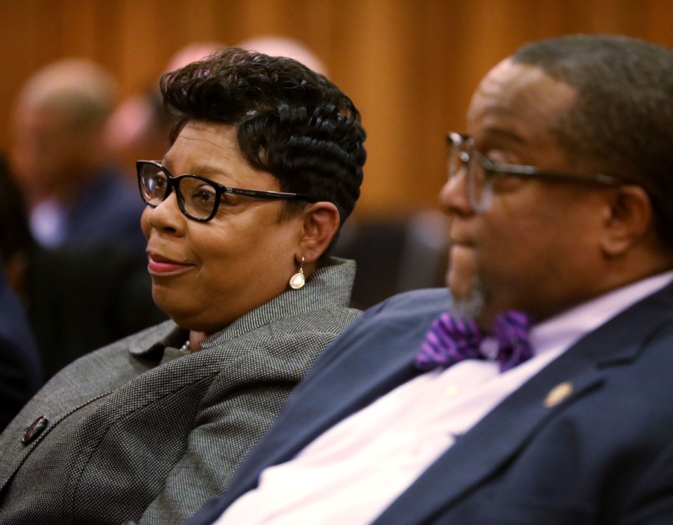 <strong>&ldquo;I felt like we needed to give the new leader an opportunity to prove himself,&rdquo; said school board member Althea Greene, seen here at left in 2019. The new leader Greene mentioned is Antonio Burt,&nbsp;formerly MSCS&rsquo; chief of schools.&nbsp;</strong>(Houston Cofield/Daily Memphian)