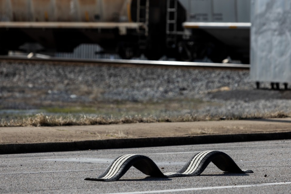 <strong>The Binghampton Development Corporation has begun installing bike lane barriers&nbsp;along Broad Avenue. The barriers are made of repurposed illegally dumped tires. </strong>(Brad Vest/Special to The Daily Memphian)