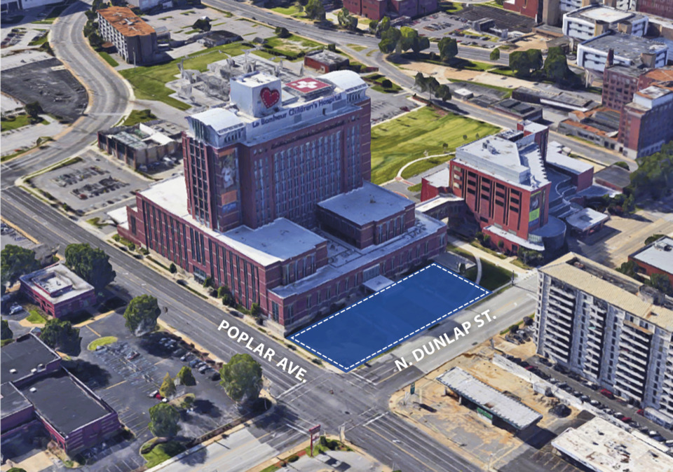 <strong>Le Bonheur plans a $38 million expansion of its Heart Institute, which will be a two-story addition at Poplar and Dunlap.</strong> (Le Bonheur Children&rsquo;s Hospital)