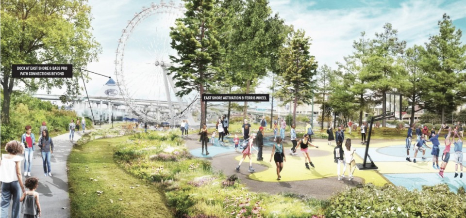 <strong>The East Shore Landing rendering features a Ferris wheel, one of the biggest features mentioned in the Waterfront District plans.</strong> (Courtesy Waterfront District proposal)