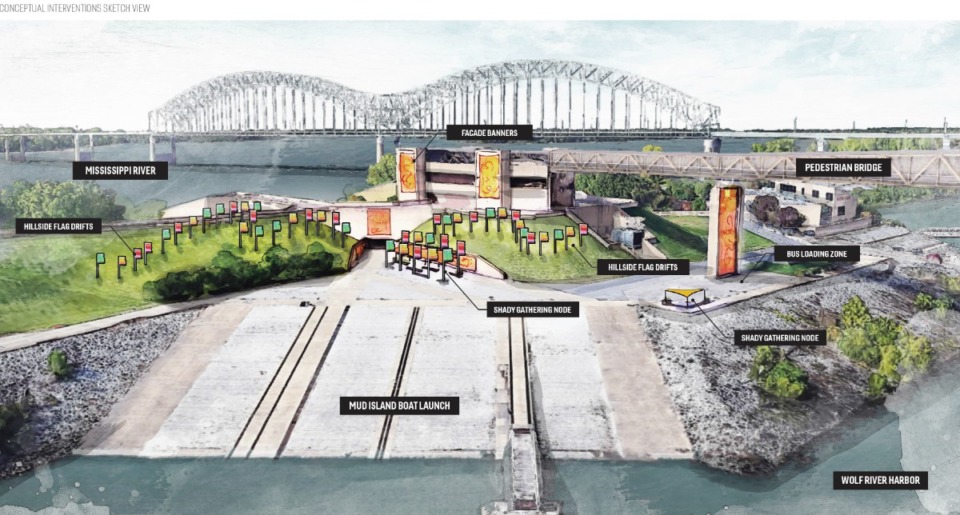 <strong>The Mud Island boat launch will see mostly pedestrian-friendly updates according to the Waterfront District plans.</strong> (Courtesy Waterfront District proposal)