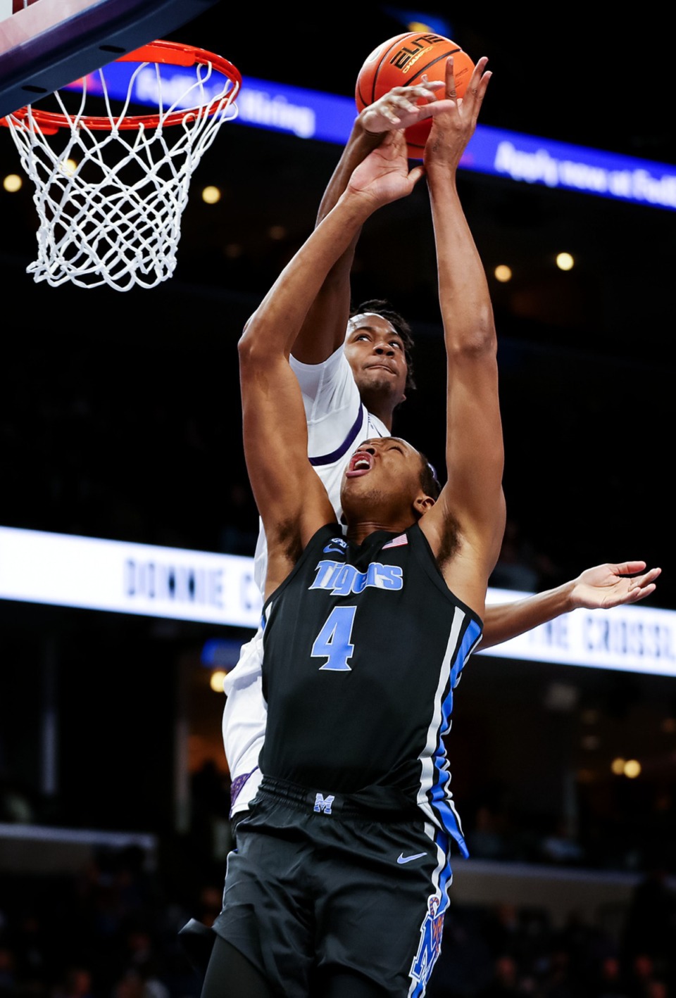 <strong>University of Memphis forward Chandler Lawson (4) goes up for a layup during a Jan. 27, 2022 game against ECU.</strong> (Patrick Lantrip/Daily Memphian)