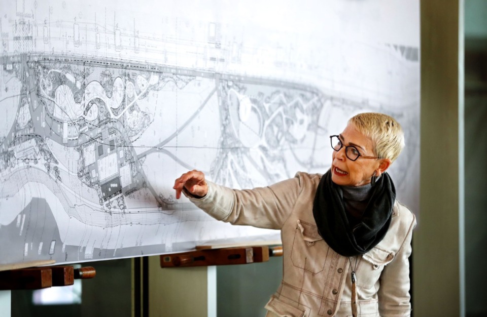 <strong>Memphis River Parks Partnership CEO Carol Coletta gives an update on the status of Tom Lee Park at a Dec. 14, 2021 meeting. The city has completed its $10 million pledge to help fund the $62 million redesign of the park.</strong> (Patrick Lantrip/Daily Memphian)