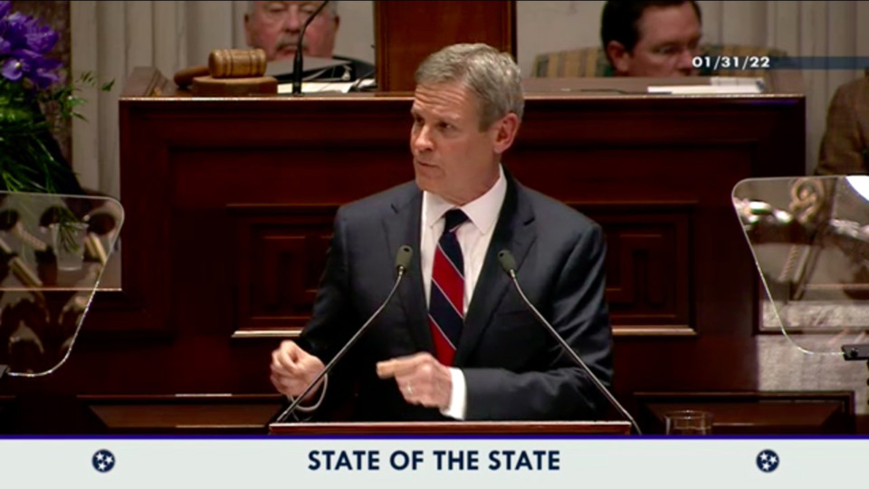 <strong>Republican Gov. Bill Lee delivers his fourth State of the State address in Nashville Monday, Jan. 31. Commissioner Brandon Morrison&rsquo;s response was prompted from a list of 20 points Commissioner Tami Sawyer drafted from the speech.</strong> (Screenshot from General Assembly website livestream.)