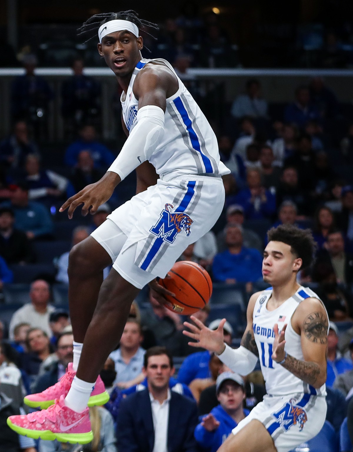 <strong>University of Memphis center Jalen Duren (2) saves a rebound during the Feb. 9 game against Tulane.</strong> (Patrick Lantrip/Daily Memphian)