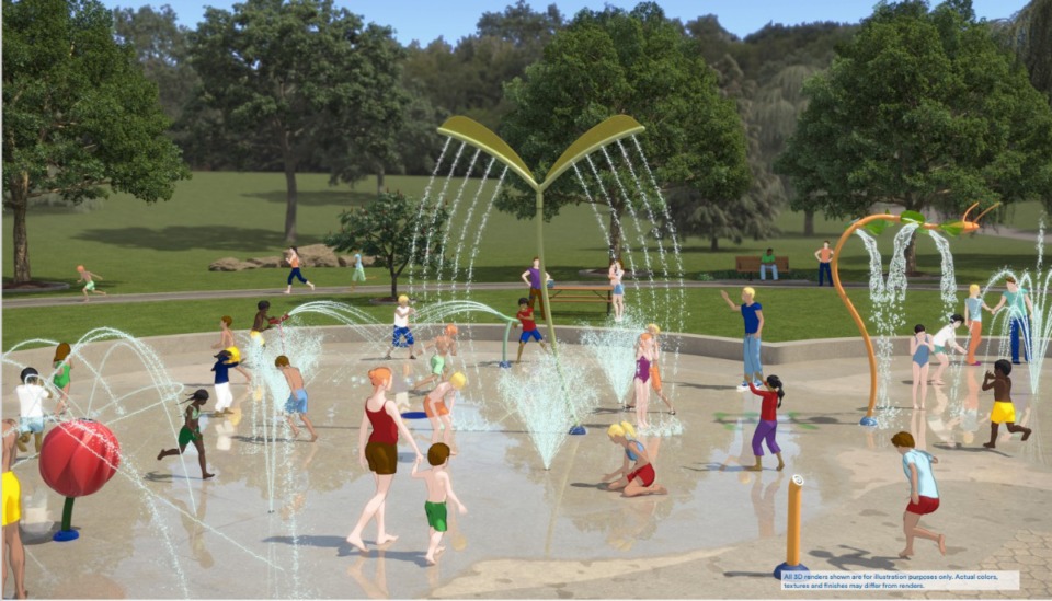 <strong>The hope is for the two upcoming splash pad projects at Hollywood Community Center and Orange Mound Park to be completed within this aquatic season, likely by the end of the summer or early fall.</strong> (Rendering courtesy of Vortex)