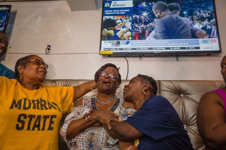 <strong>Ja Morant&rsquo;s family and friends celebrated his selection in the 2019 NBA draft via TV.</strong> (Micah Green/The Sumter Item)