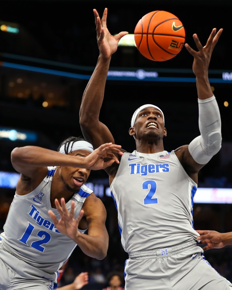 <strong>University of Memphis center Jalen Duren (2) fights for a rebound in the game against Temple at FedExForum on Feb. 24.</strong> (Patrick Lantrip/Daily Memphian)