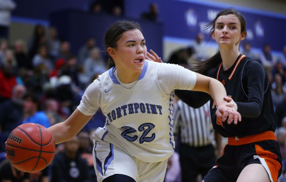 <strong>Northpoint guard Isabella Carlson (22) brings the ball upcourt against Middle Tennessee on Feb. 25.</strong> (Patrick Lantrip/Daily Memphian)
