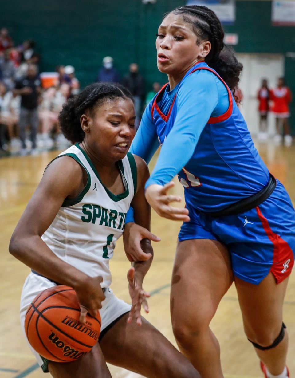 <strong>White Station&rsquo;s Mallory Taylor (left) battles Bartlett guard Kennedy Claybrooks (right) for a rebound on Monday, Feb. 28, 2022.</strong> (Mark Weber/The Daily Memphian)
