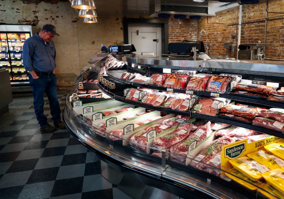 <strong>The meat counter at South Point Grocery includes offerings from Home Place Pastures in Como, Mississippi, and a butcher will cut anything to order and order anything a customer requests.</strong> (Mark Weber/The Daily Memphian)