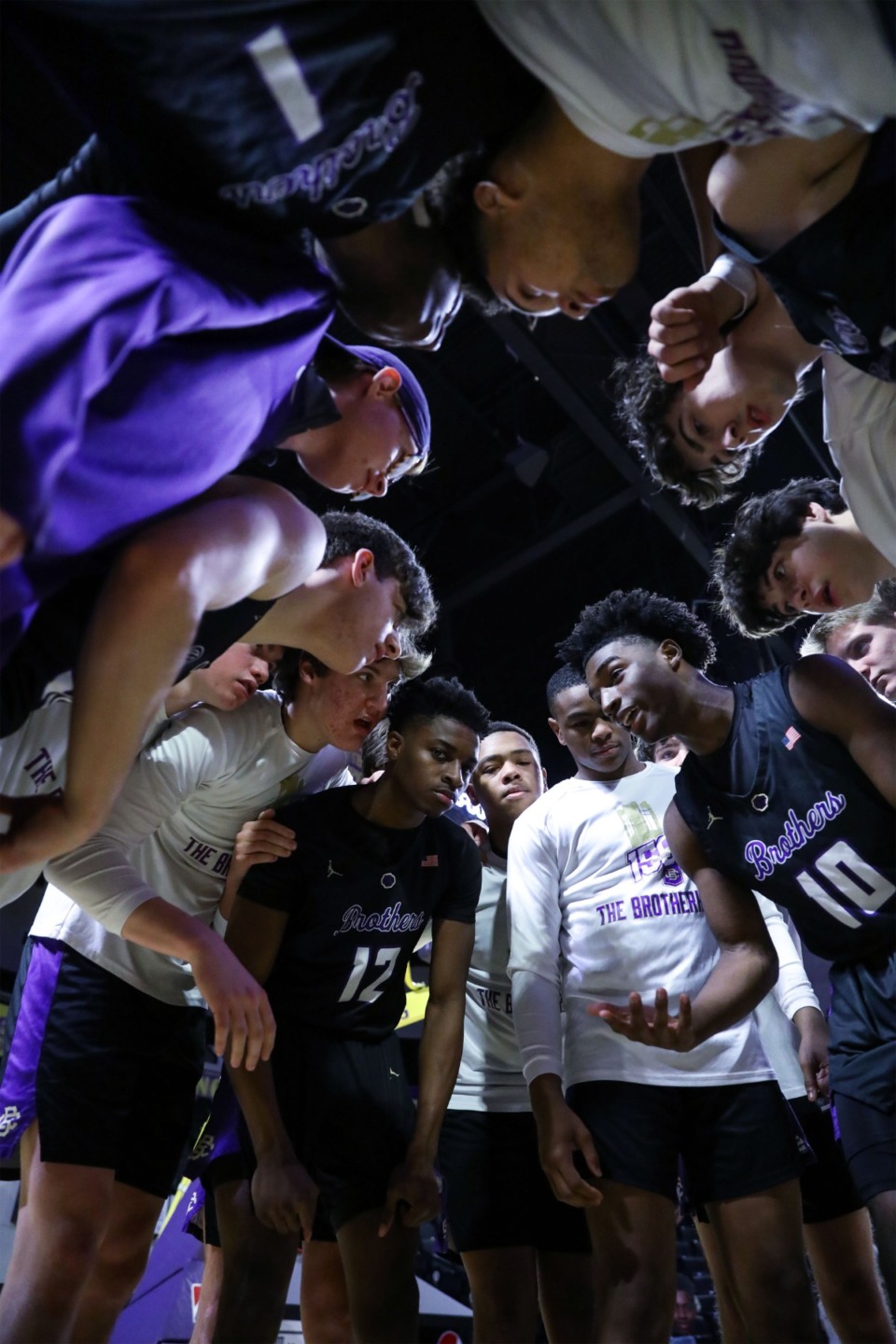 <strong>CBHS guard Nehemiah Ausley (10) huddles with his team before the game against Lipscomb Academy on March 3, 2022.</strong> (Patrick Lantrip/Daily Memphian)