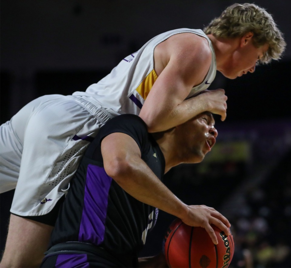<strong>CBHS forward Ashton Strother (3) grabs a rebound during the TSSAA Divison 2-AA semifinal game against Lipscomb Academy at Tennessee Tech University in Cookeville, Tennessee, on March 3, 2022.</strong> (Patrick Lantrip/Daily Memphian)