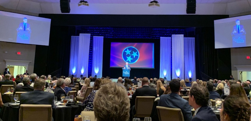<strong>&ldquo;If you want to be reminded America hasn&rsquo;t lost its way, you look at Tennessee,&rdquo; said Gov. Bill Lee, as he addressed the&nbsp;Collierville Chamber of Commerce&rsquo;s&nbsp;Excellence&nbsp;in Business&nbsp;Awards on March 3, 2022. </strong>(Abigail Warren/Daily Memphian)