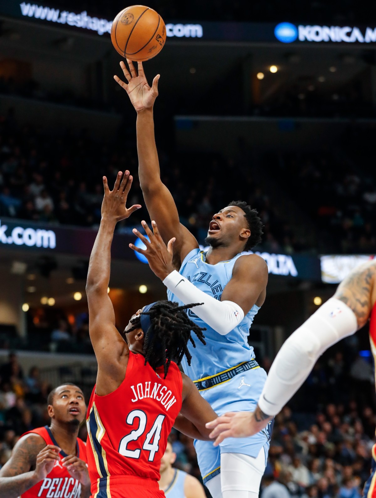 <strong>Memphis Grizzlies forward Jaren Jackson Jr. shoots against the New Orleans Pelicans on Tuesday, March 8, 2022.</strong> (Mark Weber/The Daily Memphian)