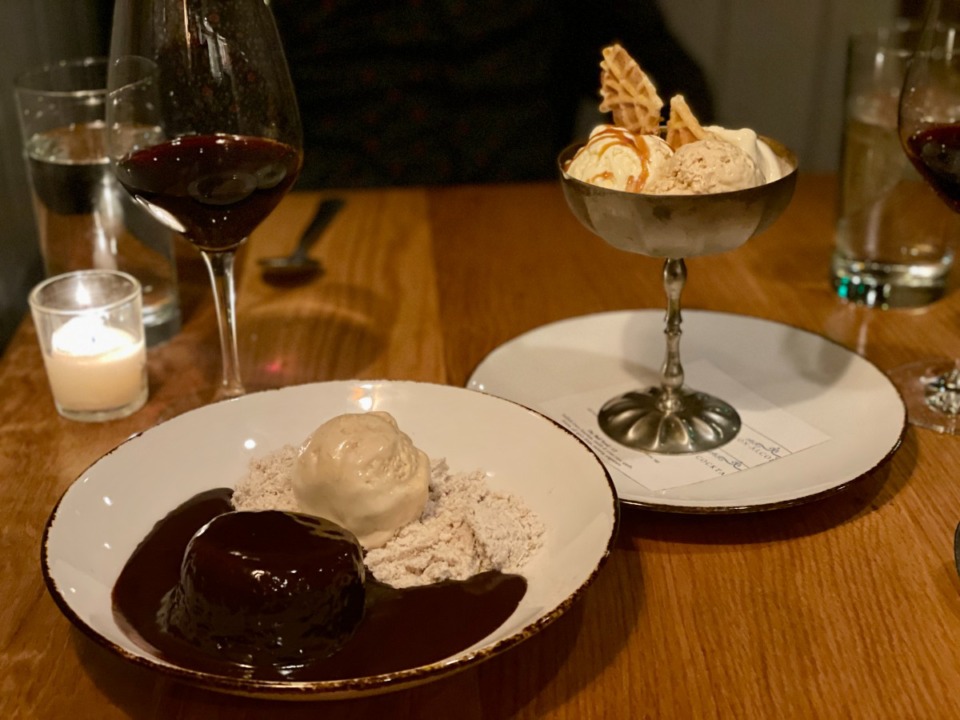 <strong>Sticky toffee date cake and a trio of gelato at Andrew Michael Italian Kitchen.</strong> (Jennifer Biggs/Daily Memphian)
