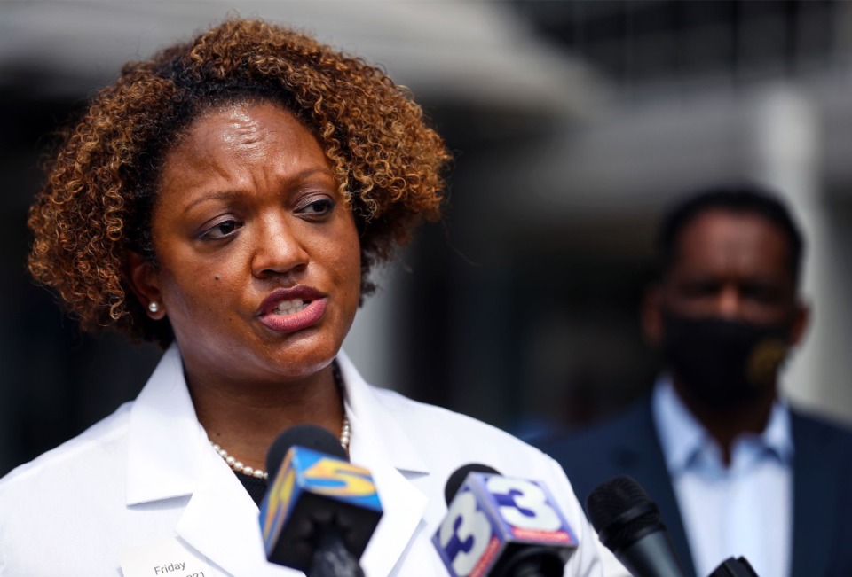 <strong>Dr. Michelle Taylor speaks outside of Le Bonheur Children's Hospital Aug. 13, 2021.&nbsp;Taylor lead the last COVID Joint Task Force briefing on March 10, 2022.</strong> (Patrick Lantrip/The Daily Memphian file)