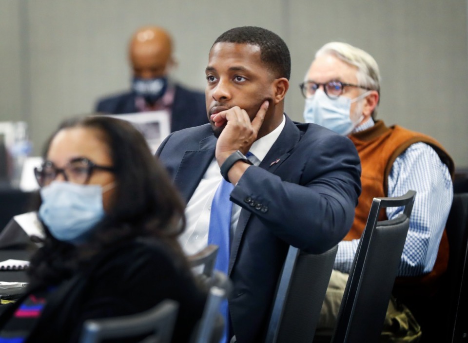<strong>Memphis City Council members Cheyenne Johnson (from left), JB Smiley Jr. and Jeff Warren (shown at a consolidation discussion on Dec. 9, 2021) are calling for a review of&nbsp; the proposals MLGW has received on a new electric power supplier for the utility.</strong> (Mark Weber/The Daily Memphian file)