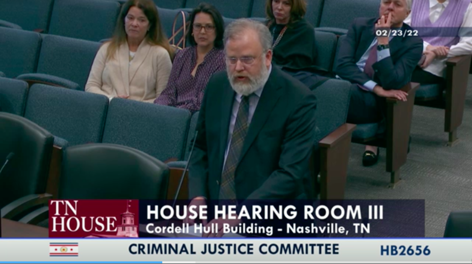 <strong>Andy Rainer, whose son Drew Rainer was killed last fall, testified in favor of &ldquo;truth in sentencing&rdquo; to the state House Criminal Justice Committee Feb. 23.</strong> (Screenshot from General Assembly website)