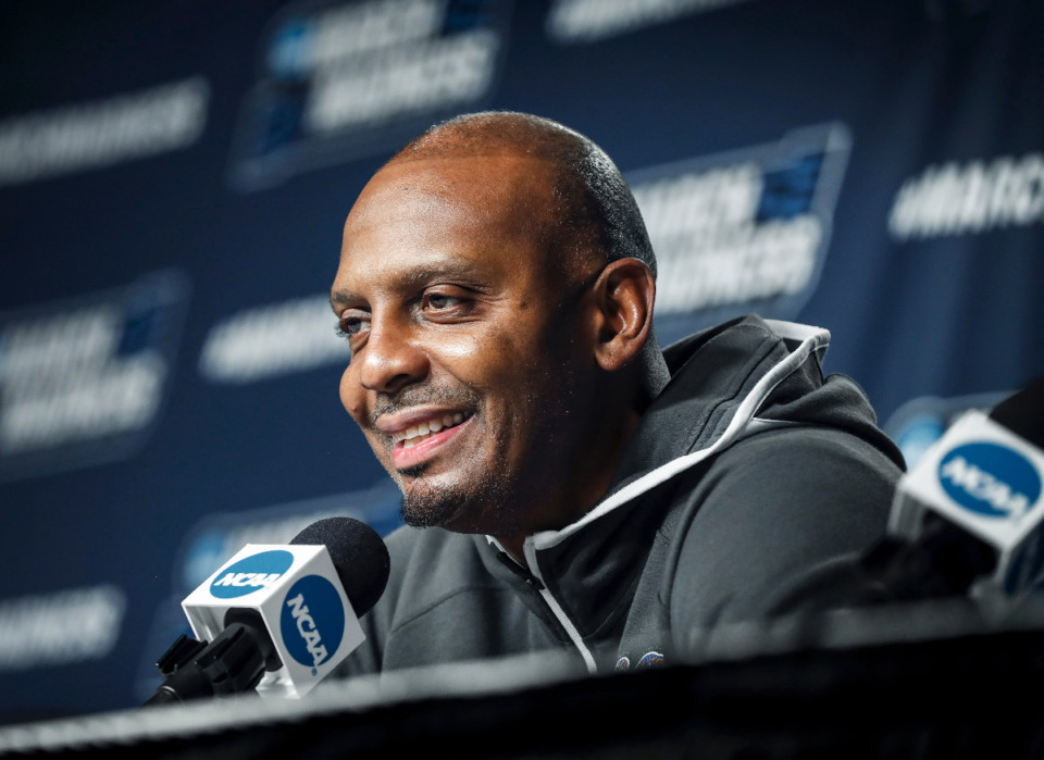 <strong>Memphis Tigers head coach Penny Hardaway speaks with the media on Friday, March 18, in Portland, Oregon.</strong> (Mark Weber/The Daily Memphian)