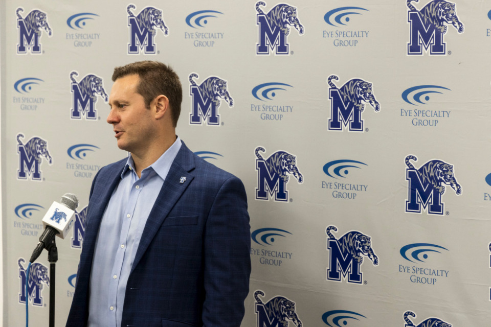 <strong>Ryan Silverfield, football coach of the University of Memphis football team, said ball security was a main point of focus at the first day of spring football practice. </strong>(Brad Vest/Special to the Daily Memphian)