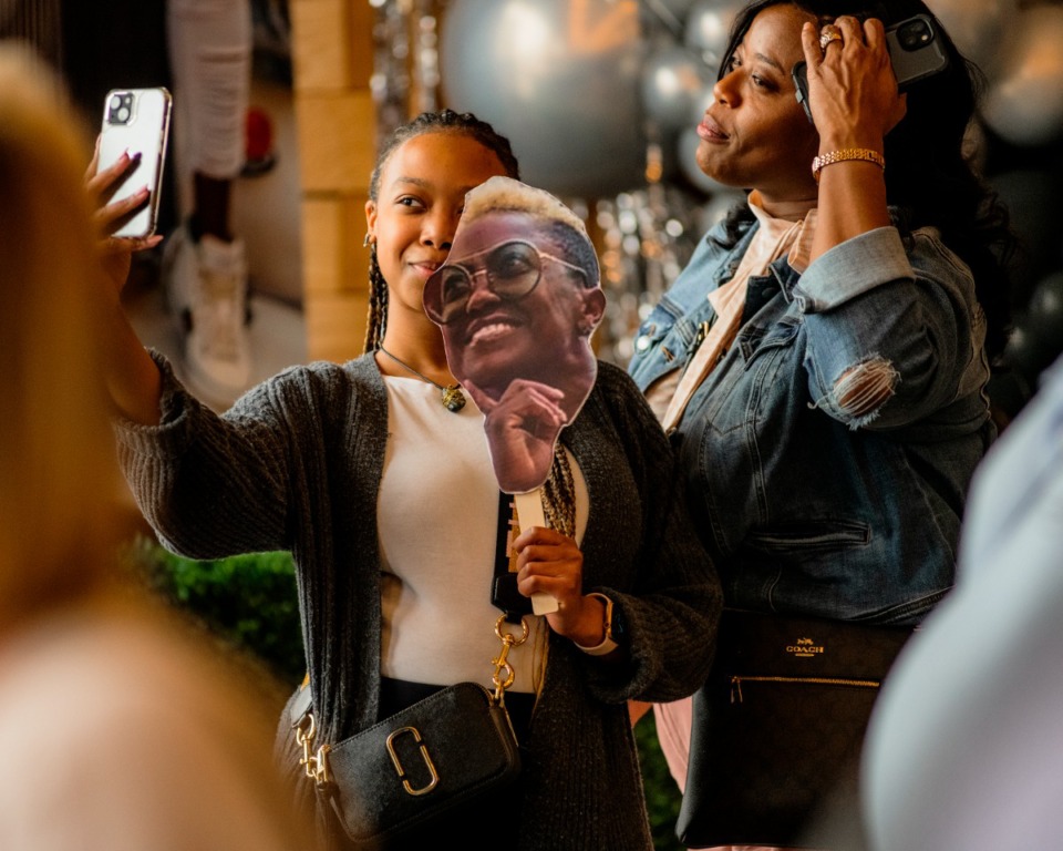 <strong>April Suttles (left) and Angelica Brown (right) pose for a selfie at Grind City Brewing during a party revealing two new beers made in collaboration wih Paula and Raiford's Disco.</strong> (Houston Cofield/Special To The Daily Memphian)