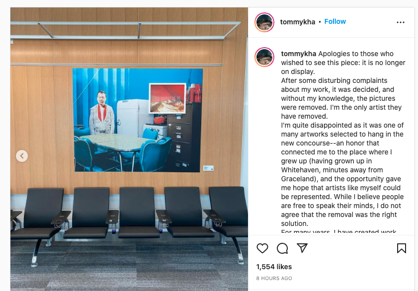 <strong>Tommy Kha&rsquo;s Instagram post about the airport art removal.</strong> (Credit: Tommy Kha Instagram)