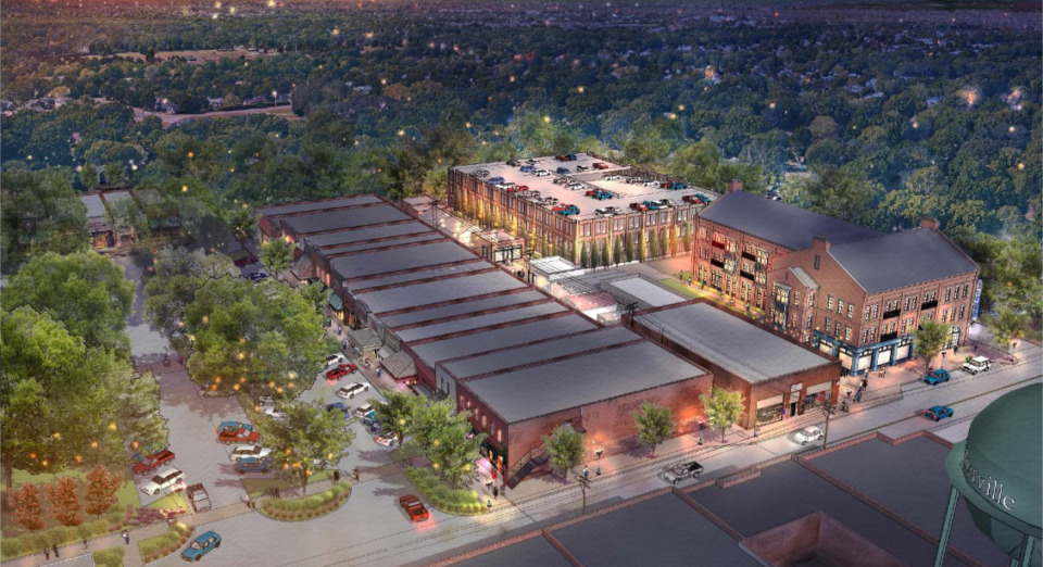 <strong>A rendering shows what Collierville&rsquo;s Town Square would have looked like with a small hotel and parking garage, plans which Collierville leaders are no longer pursuing.</strong>&nbsp;(Credit: LRK)