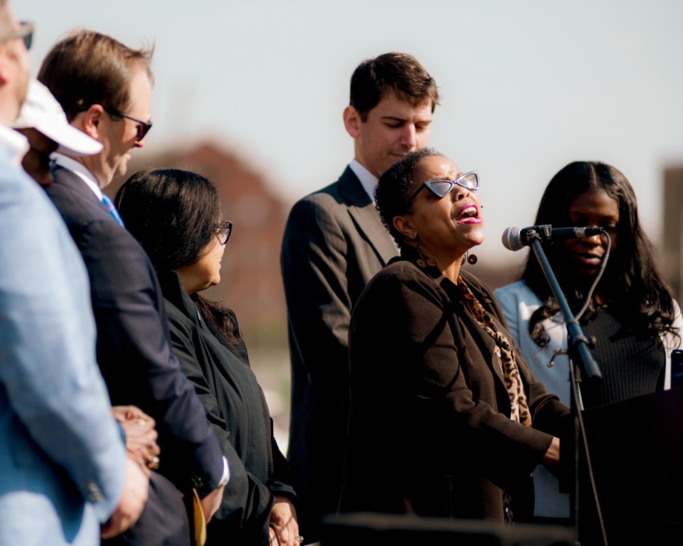 <strong>Memphis City Council member Jamita Swearengen (center) speaks the changing of Fourth Street to Ida B. Wells Street.</strong> (Houston Cofield/Special To The Daily Memphian)