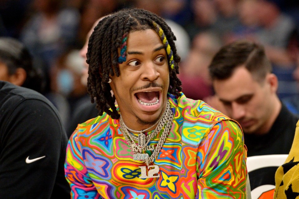 <strong>Memphis Grizzlies guard Ja Morant reacts from the bench during the game against the Phoenix Suns&nbsp;on April 1, 2022, at FedExForum.</strong> (Brandon Dill/AP)