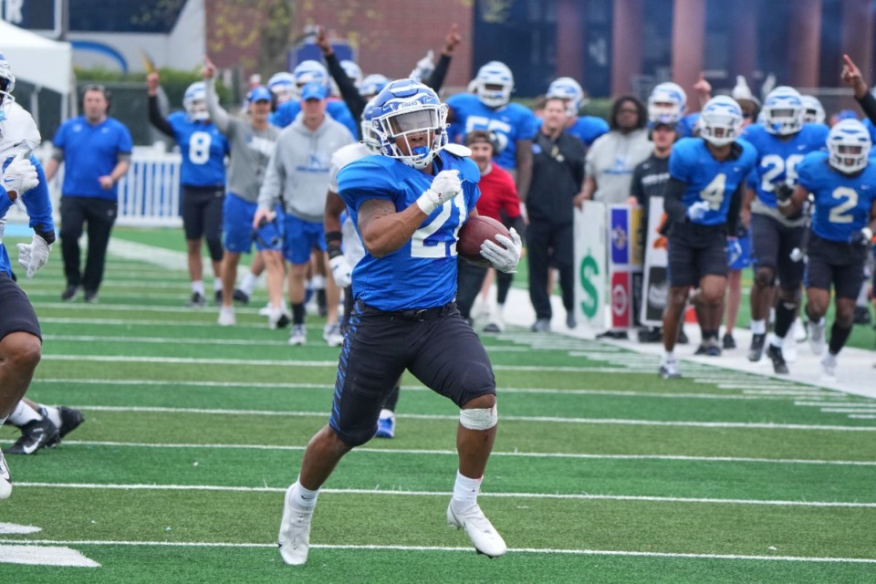 <strong>JP Martin moves fast during the Memphis Tigers spring scrimmage at Centennial High School in Franklin, Tennessee.</strong> (Harrison McClary/Special to The Daily Memphian)