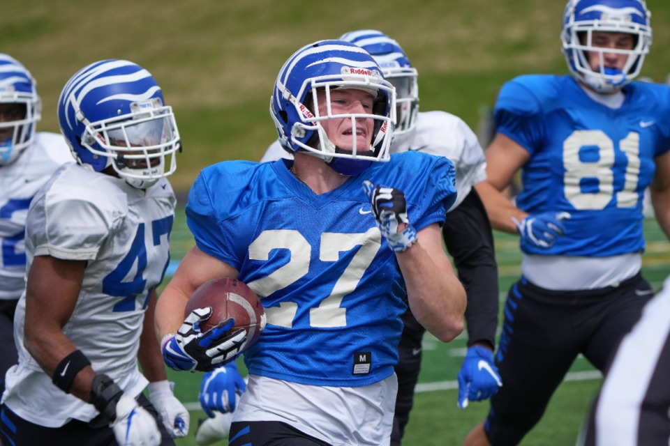 <strong>Zach Switzer runs for a touchdown during the Memphis Tigers&rsquo; spring scrimmage in Franklin, Tennessee.</strong> (Harrison McClary/Special to The Daily Memphian)